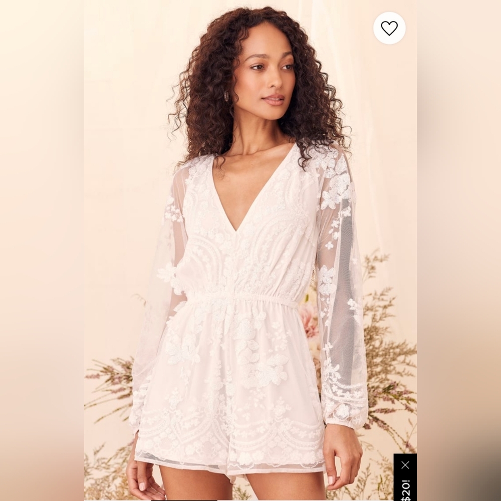 Size Medium Long Sleeve Lace and Sequin Romper from Lulus